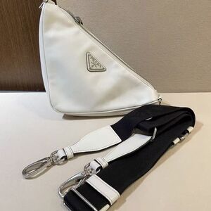 Prada Triangle Leather Shoulder Bag White